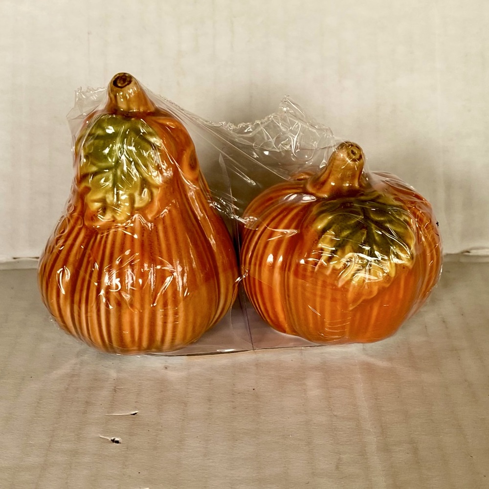 Brand New Porcelain Salt & Pepper Shaker Pumpkin/Gourd Perfect for Fall Decor